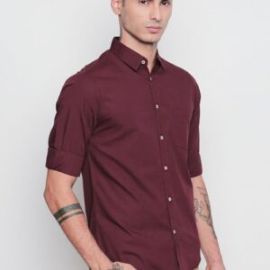 Dennis Lingo Men Slim Fit Solid Spread Collar Casual Sh